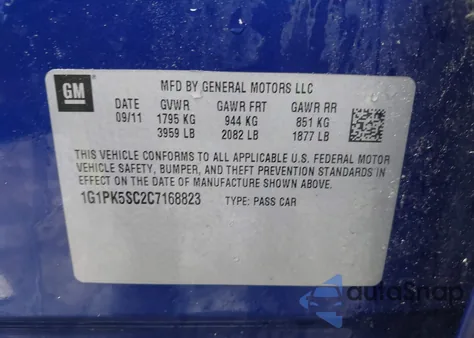 2012 Chevrolet Cruze Eco z USA, uszkodzony, nr VIN 1G1PK5SC2C7168823